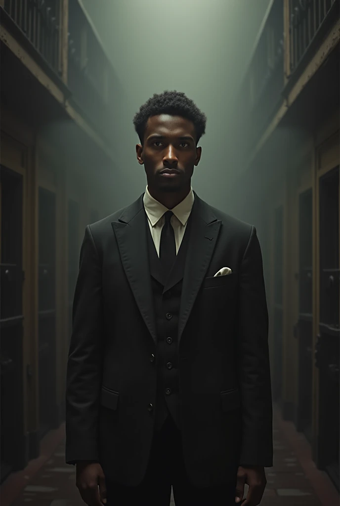 A well-dressed young brown man is sentenced to death, stile 1900