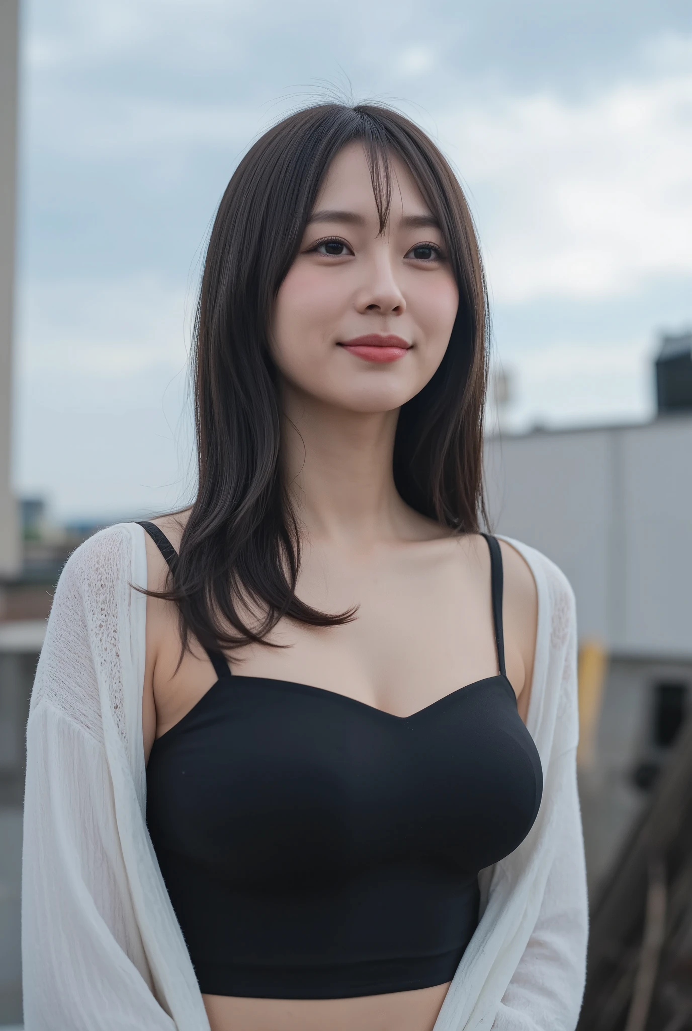 (mature adult woman wearing a leotard１By people),beautiful black hair,(((super straight hair))),((long hair)), realistic person images in dark waters,Realism,best quality,mastepeice,top quality,Max Video Quality,highest resolution,Fine Details,Beautiful detailed face,black eyes,((realistic skin)),detailed background,( Exact Upper Body),(perfect upper body),(upper body),((Realismのある肌)),(smiles),((((super big )))),((((wearing a white sweater and looking at me up)))),((((on the roof of the building)))),((((Large breasts))),((((wearing neat clothes)))),(((outdoor))),(((wearing a long skirt with a floral pattern))),((((on the roof of the building立っているで)))),(((large size breasts))),(((They're staring at me nearby))),((((Emphasize the upper body)))),