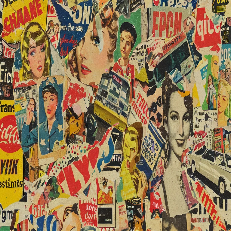 close up of a wall covered with various types of ads, Mimmo Rotella inspired, newsPaper Collage, Paper Collage, colourful magazine collage , maximalist magazine collage art, cutout collage , magazine collage , magazine collage art, mid-century modern collage, magazine collage style, cut and paste collage , 1 9 7 0 cutout collage