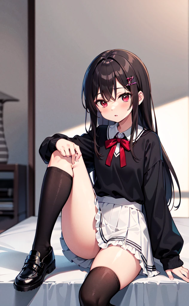 chiyokosonoda, chiyoko sonoda, brown hair, (red eyes:1.5), hair bun, long hair, double bun, sidelocks,
BREAK brown skirt, buttons, collared shirt, dress shirt, miniskirt, neck ribbon, plaid, plaid skirt, pleated skirt, ribbon, school uniform, shirt, skirt, white shirt, yellow ribbon,
BREAK indoors, classroom,
BREAK looking at viewer, cowboy shot,
BREAK (masterpiece:1.2), best quality, high resolution, unity 8k wallpaper, (illustration:0.8), (beautiful detailed eyes:1.6), extremely detailed face, perfect lighting, extremely detailed CG, (perfect hands, perfect anatomy),(white panties:1.5), (short, tiny, little:1.2), (spread legs, open legs, knee up:1.3), groin, perineum, leaning back, body tilt, shy, blush, embarrassed, arms behind back, cowboy shot, dutch angle,