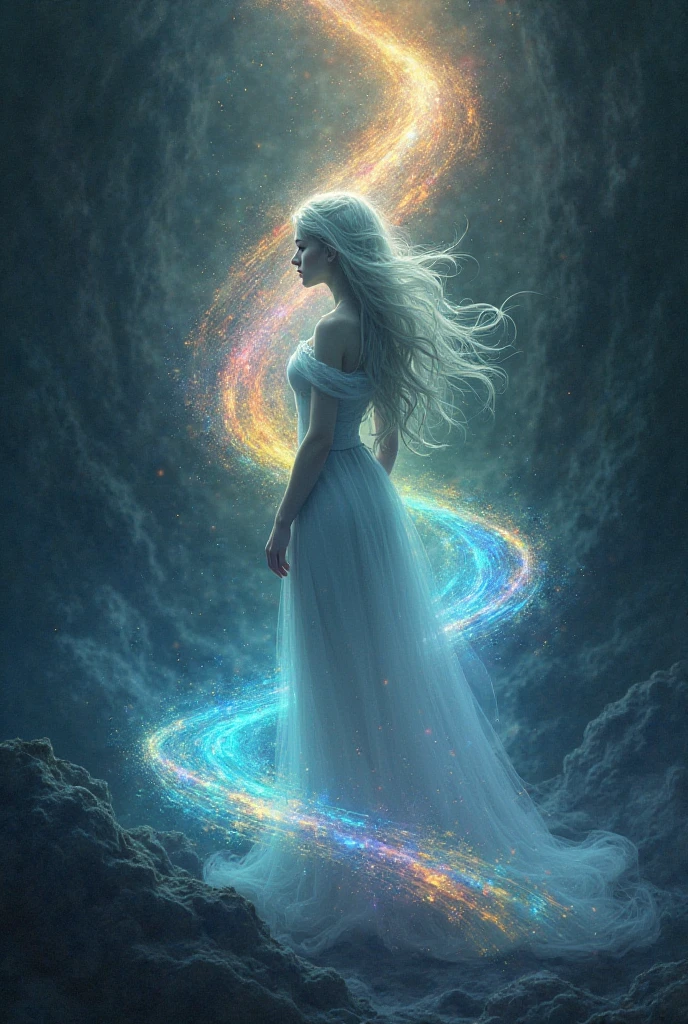 There is not only one character who is female and the rainbow has to meander against it, the background is dark.