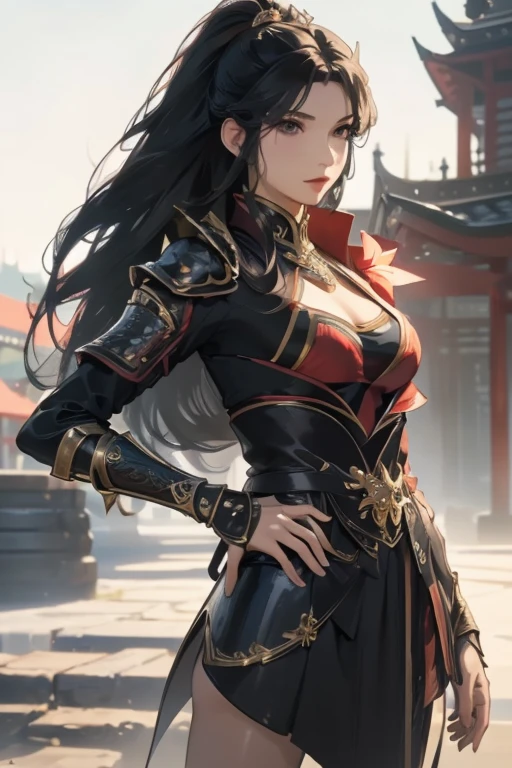 I am creating an illustration of a beautiful Japanese kunoichi. She has black hair and red eyes, and the background features a shining full moon as she dashes across the enemy’s castle walls. Her ninja suit reflects small combat weapons from various places.Run、moonlight、Holding a sword、Fantasy、Blood splatter