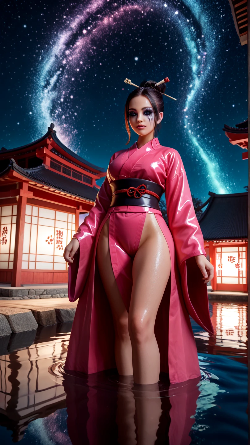 (masterpiece, realistic:1.3), (extremely intricate:1.2), (photorealistic:1.4), (extremely delicate:1.1), (ultra realistic:1.3), (hyperrealistic 3d render:1.1), hyperrealistic photography, extremely detailed CG unity 8k wallpaper, HDR, RAW photo, dslr, (instagram most viewed:1.3), trending on CGSociety, (geisha, full body, (dark star ornament:1.1), dark skin, tan skin, freckles, kneeling:1.2), vixen, smiling, (long black hair:1.2), (sun rays, god rays:1.2), large breasts, coarse hair, rose satin lipstick, diffuse lighting, fantasy, intricate, elegant, highly detailed, lifelike, photorealistic, digital painting, artstation, illustration, concept art, smooth, sharp focus, legs, (magazine cover-style illustration of a geisha:1.2), (bold and attention-grabbing cover text:1.3), helvetica-bold, (title of the magazine and a catchy headline:1.3), modern and trendy style, fantasy, surrealist art, vibrant, nijistyle