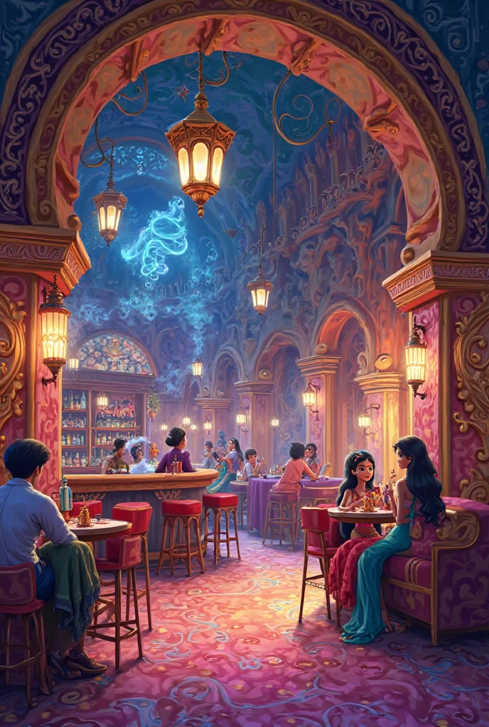 Bar in Aladdin house using cartoon colors 