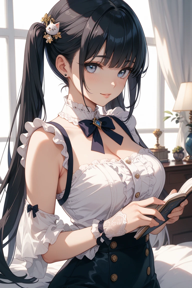 (Masterpiece: 1.2), Best Quality, (Illustration: 1.2), Eye Focus, (Ultra Detailed), Ultra Detail, (Fine Detail), (Intricate Detail), (Cinematic Light, Best Quality Backlight), Clear Lines, Solo Female, Solo Female, Perfect Figure, (1 Girl), High Contrast, (Best Lighting, Extremely Delicate and Beautiful), ((Cinematic Light)), Powerful, Absolutely Striking, Dynamic Angle, Gorgeous Background, cute Teeth, Open Mouth, mischievous smile, close-up, depth of field, close-up of a long-haired character. A cute tongue sticks out of the mouth, long hair, big breasts, short sleeves, dress, bare shoulders, braids, porcelain clothes 