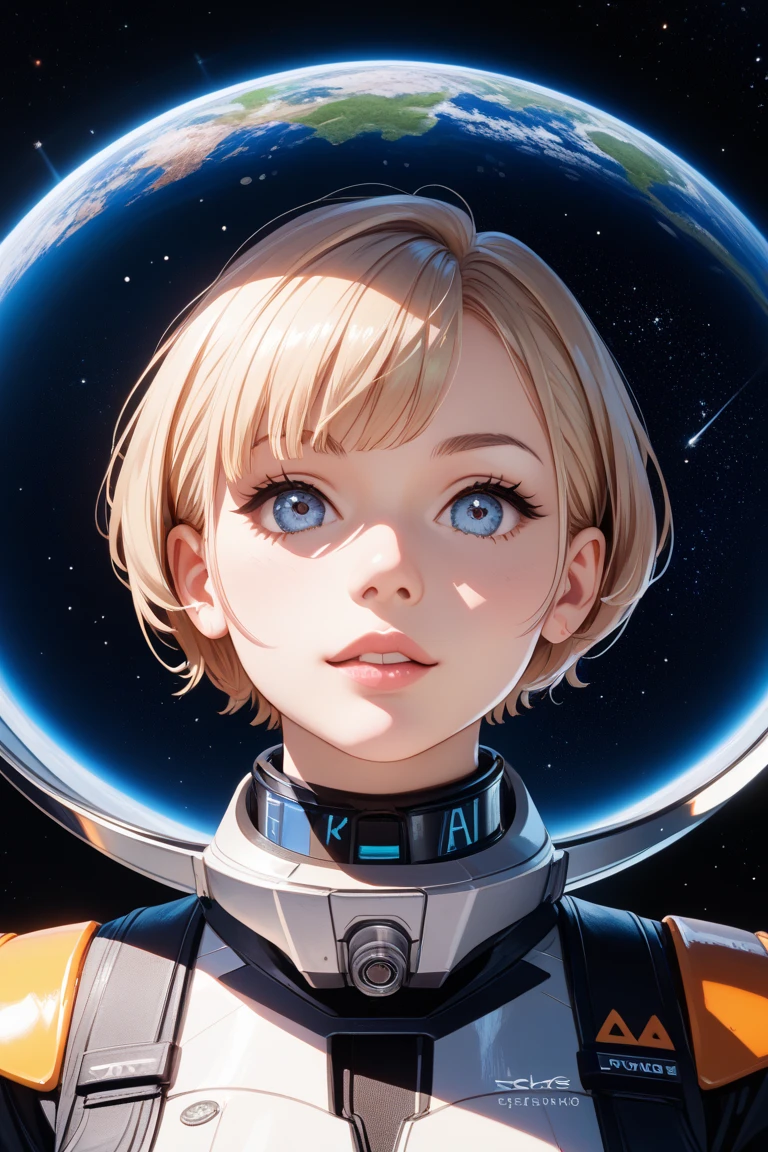 masterpiece, best quality, Half body portrait, 1girl, anime, 3D, pixar, realistic, teen girl, smiling, cute face, short hair, astronaut helmet, starry universe background, true light, super hero style, bodysuit, pin-up, beautiful, sexy, colourful, nsfw, smooth skin, illustration, artstation, painting by stanley artgerm lau, sideways glance, foreshortening, extremely detailed 8K, smooth, high resolution, ultra quality, highly detail eyes, highly detail mouth, highly detailed face, perfect eyes, both eyes are the same, glare, Iridescent, Global illumination, real hair movement, realistic light, realistic shadow, real face, hd, 2k, 4k, 8k, 16k