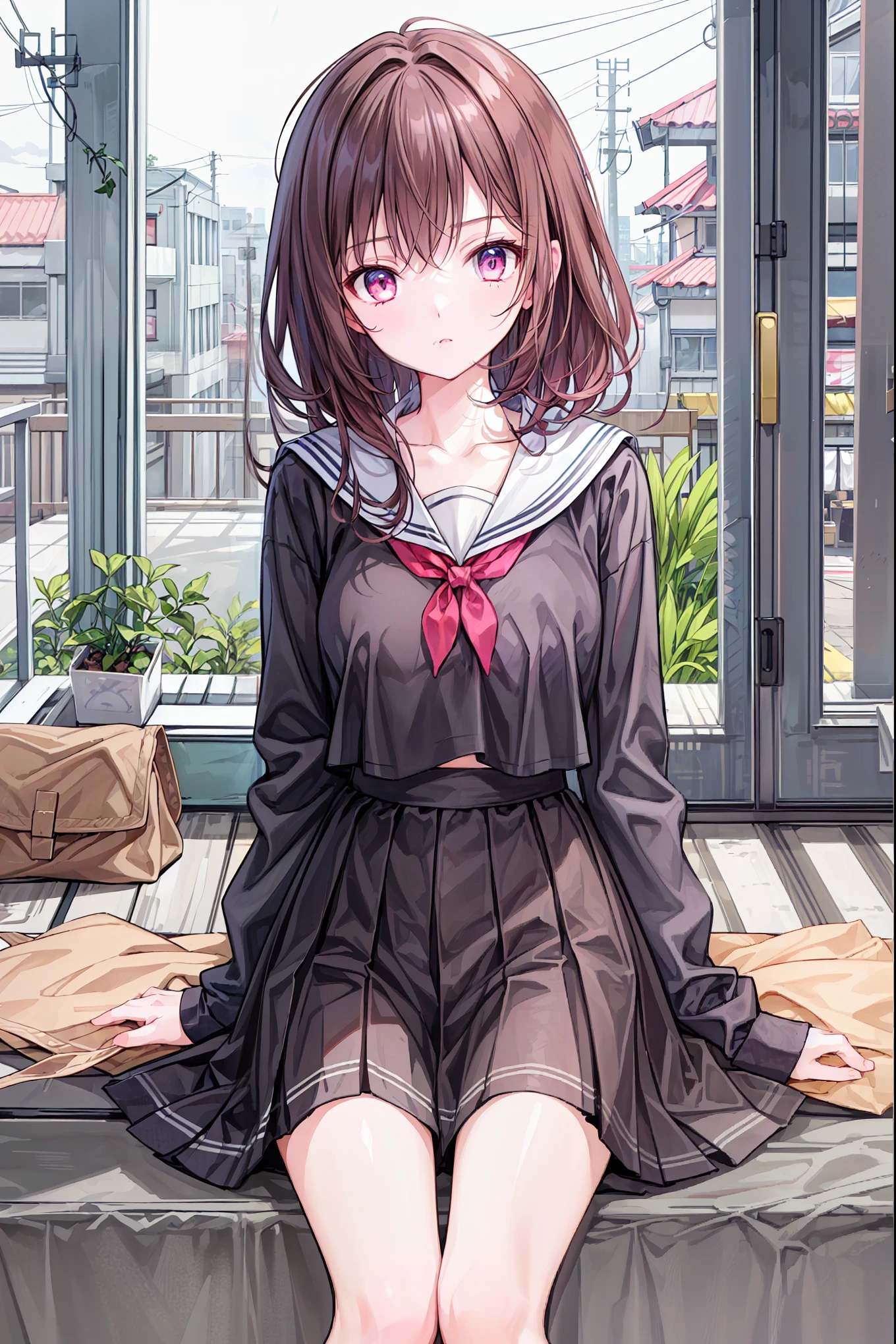 ((((illustrated style:1.5)))), quality, 1girl,(solo:1.2),best animated,(black outline style:1.2), (ultra detailed hair:1.1),Hires,(Illustrated city background:1.2),1girl, Dark hair,very short hair, dark eyes,beautiful city, in Japan,summer time, shiny skin,,soft white_skin,half close eyes,happy smile,natural make up, (middle curled hair ),tilt head ,Neat and clean high school uniform,Plaid pleats skirt,beautiful barefoot,white short-triple-folded-socks for school,((cute color cloth)),show first face to end toe,shiny hi detail black_loafers,siting on ground,easy natural,
,shyness,((Rembrandt lighting:0.8)), lens flare:1.2,