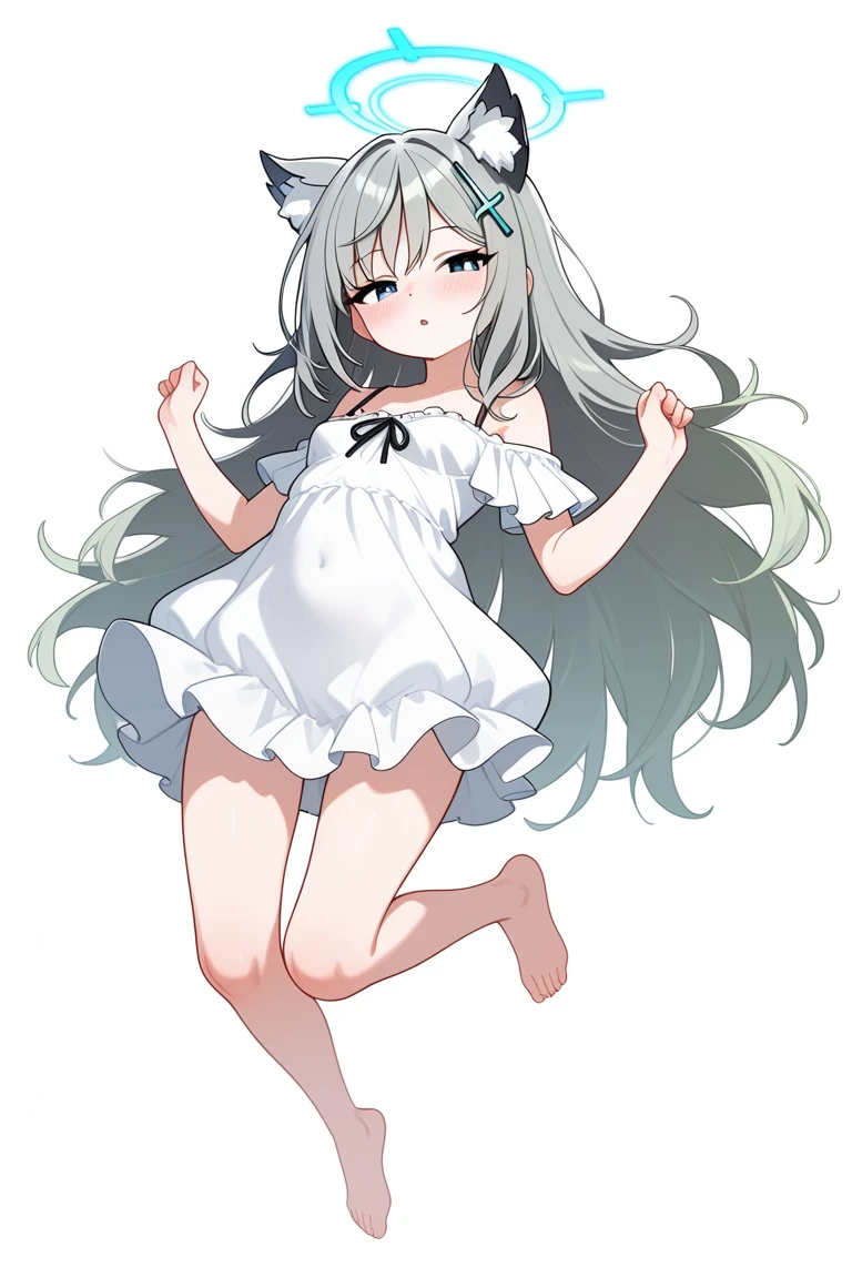 (muste piece), (best quality), (score_9, score_8_up, score_7_up), very detailed eyes, expressive eyes, perfect face, very detailed face, highly detailed face, beautiful girl, 8K, beautiful girl, white background, delicate and beautiful face and eyes, dark intense shadow,
1 girl, vtuber style, cool girl, hololive, Nakiri Ayame, streaked hair, oni horn, white sundress, sleeveless dress, suspender dress, dress bow, skirt_lift, underpants, cameltoe, small chest, clavicle, shy expression, blush, (full body), straw hat, naked thighs, sandals, standing, sweating, wind blowing, from below, pov crotch,