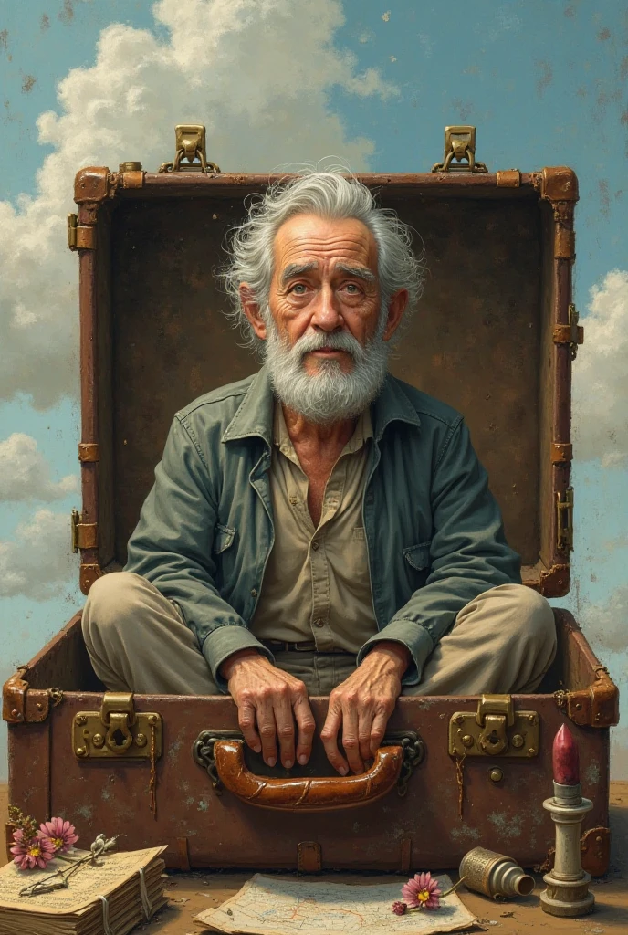 एक सुटकेस के अन्दर बुढ़ा आदमी बैठा फनी इमेज 