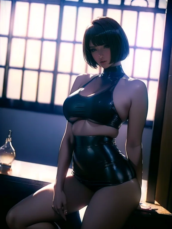 Best quality, (Photorealistic:1.2), Hyper-Resolution, long whitr hair,long leges,Ultra-realistic 8K CG,Flawless face,flawless perfection,full bodyesbian,One-piece tights,huge tit,long leges,Slim,being thin,tightsuit,Lower chest position,Swollen breasts,crisp breasts,Breasts during lactation,Lactation, short hair