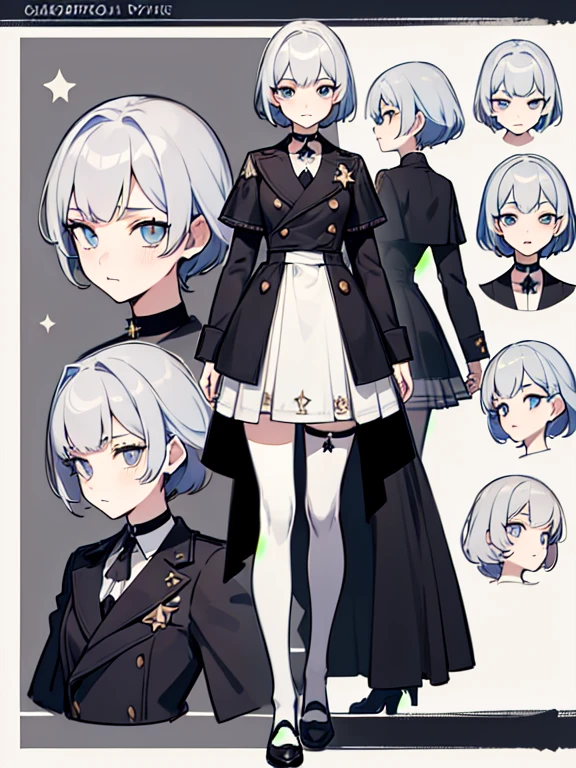 （（tmasterpiece）），（（（best quailty））），（Character design sheet，Same role，frontage，Lateral face，backfacing），1boys，独奏，with short white hair，Gray eye，tmasterpiece，best quailty，looking around a corner，fullllbody，Height 150cm，A detailed，ssmile，White top with shorts，Halo as an accessory，The angel，charturnbetalora，concept-art，concept art of character，Character sketches，reference sheet，Role table，（simplebackground，white backgrounid： 1.3)