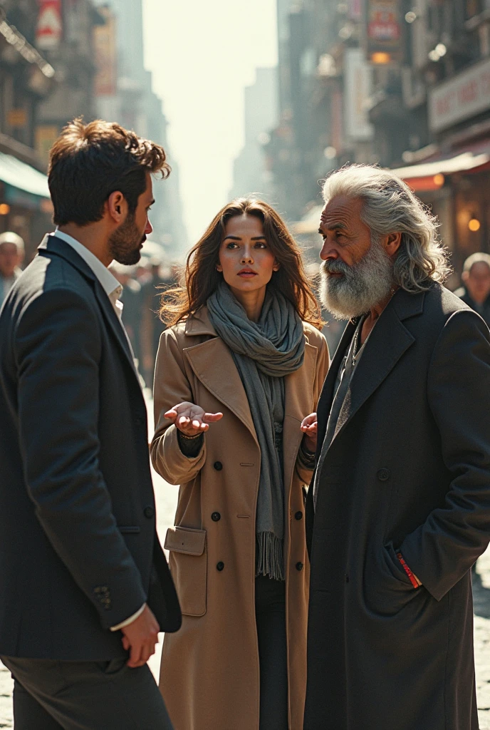 A man is coming, A woman talking to a bearded man 