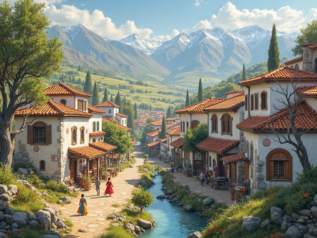 Rize, Draw a village in Turkey.