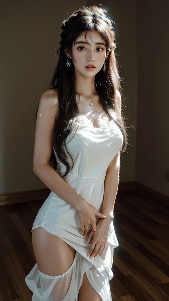 1 Girl,sofa,Soft Light,Chinese Beauty,Tight Fit,dress,,Dark-haired,long hair