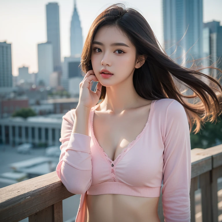 ((Night, Realistic Light, Best Quality, 8K, Masterpiece: 1.3)), 1girl, Slim Beauty: 1.4, Abs: 1.1, (Brown hair, Big breasts: 1.3), Delicate eyes, Double eyelids, white skin, nude, pink nipple