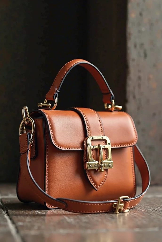 Close-up of the gold stitching and hardware on the luxury handbag