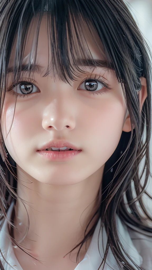 (8K, RAW Photos, Realistic:1.25) ,( Lip gloss, eyelash, Shiny surface, Shiny skin, Highest quality, Ultra-high resolution, Depth of written boundary, chromatic aberration, Caustics, Wide lighting, Natural Shading,K-Pop Idols) She gazes upon the viewer with a calm, goddess-like happiness.,