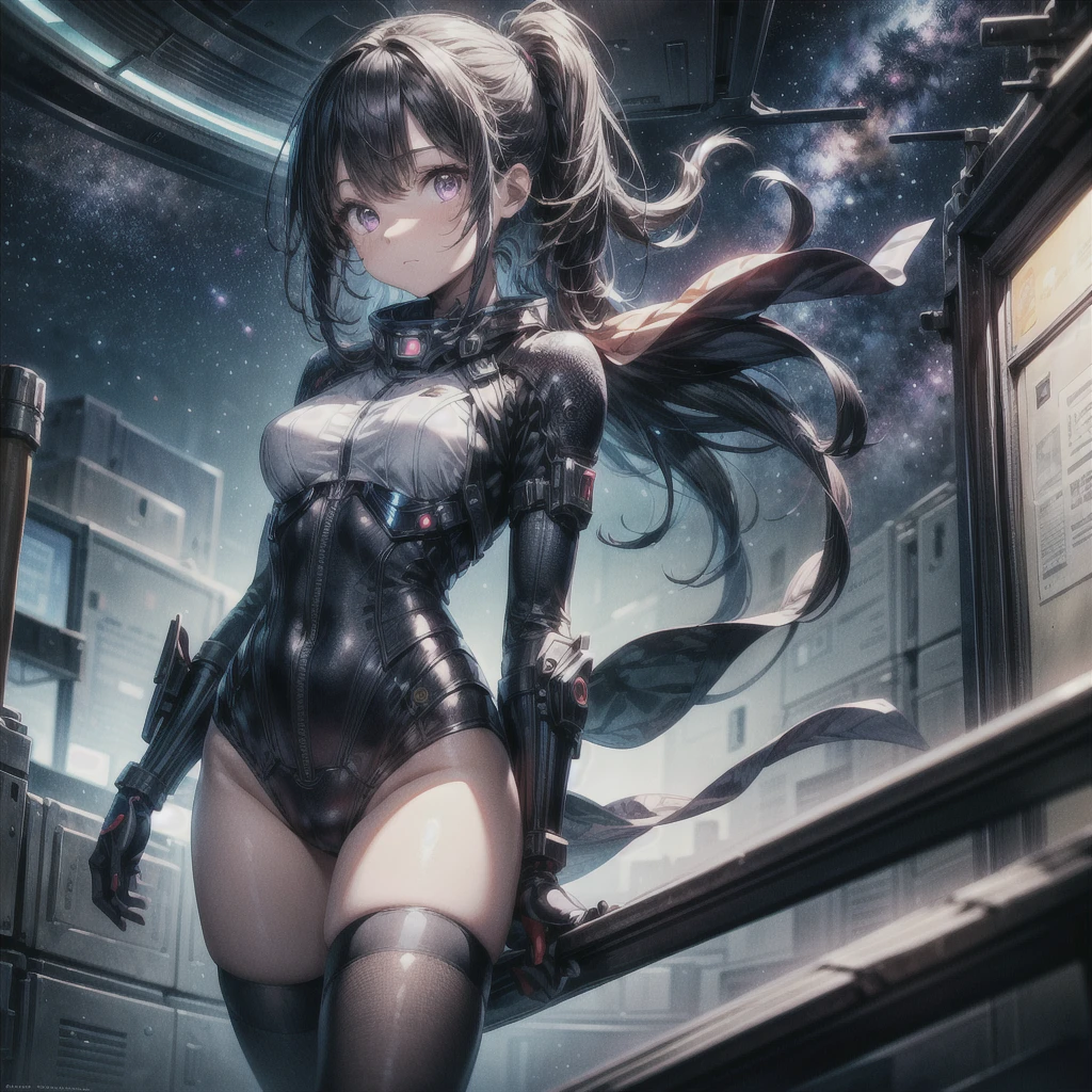 absurd res, high res, (masterpiece:1.4), ultra-detailed, 1girl, from above, space, floating