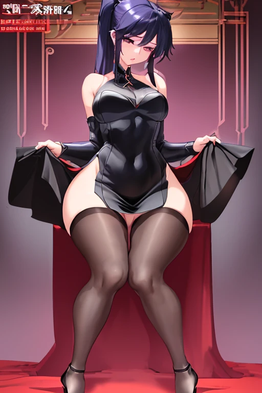(((I want a Draconian, with a curvy body, hair as black as night, deep blue eyes, wearing striking clothes))),(((Alone)))