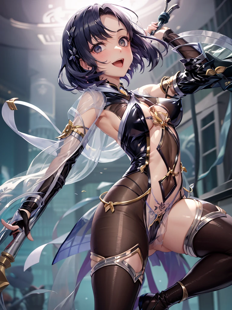 (masterpiece), best quality, highly detailed, detailed background, cinematic lighting, outdoor, 1girl, medium hair, medium breasts, leotard, bare legs, gloves, light particles. glow, magician, tuxedo, sparkling