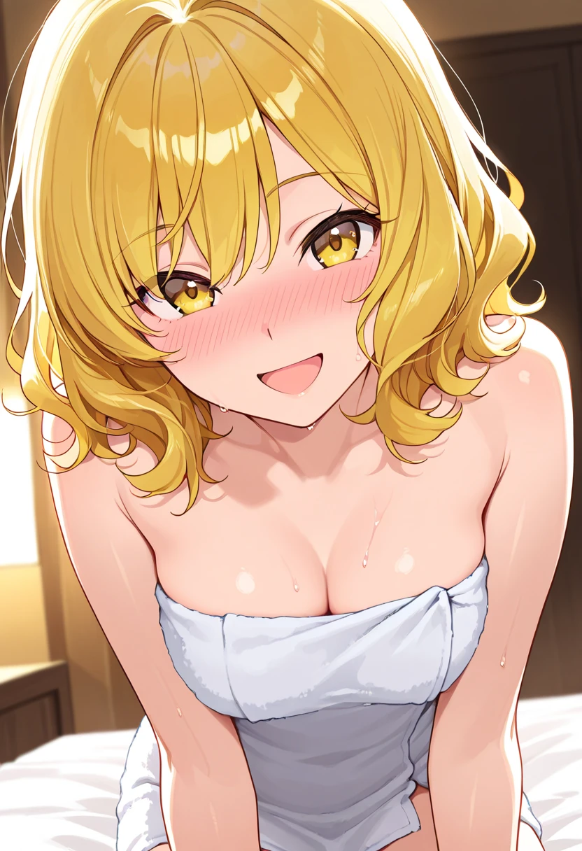 Tabletop, Highest quality, shape, Very detailed, In detail, High resolution, 8k wallpaper, Perfect dynamic composition, Beautiful attention to detail, ,Medium Hair、Natural color lips, Bold sexy pose,((One yellow-haired 20-year-old girl))、Small underwear、Big Breasts、Big Ass、Sunny Garden、Taking a shower、smile、cute、sexy shot looking at camera、Embarrassed expression