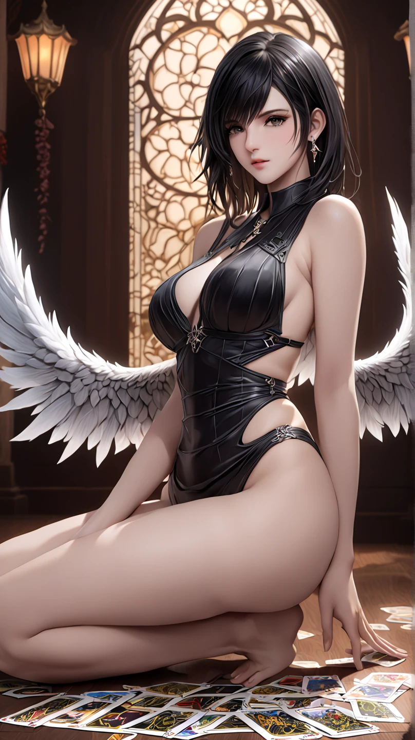 ((Highest quality、8k、masterpiece:1.3)),((Cybernetics and Bondage、Angel、Prayer Pose、Micro Bikini))、Image color is white、((Mechanical Wings))、Japan Maiden,((Full body portrait)),Best image quality,Ultra Clear,The facial features are delicate and clear,Exquisite detail,Slim body、Small breasts、Small Ass、Upright pose、Black Hair、Bob Style、Cropped bangs、Anatomical、Facial muscles、elegant、Beautiful background、Octane Rendering,Cathedral