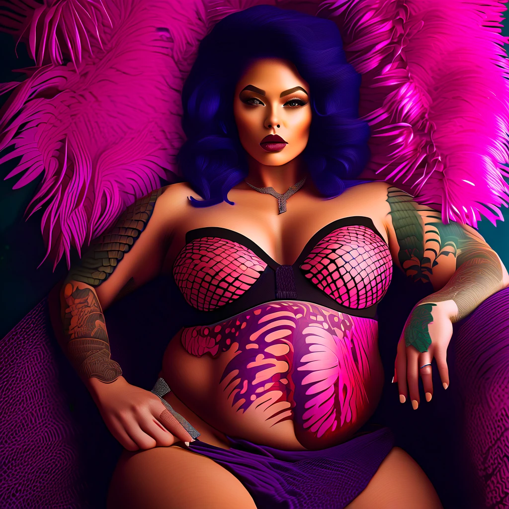 (tmasterpiece, top-quality, Best quality, offcial art, Beautiful and beautiful:1.2), (1 plump girl:1.3),neon,Sports lights,Fractal fire, The content is very detailed,(s fractal art:1.1),(Colorful:1.1)(Butterfly tattoo:1.3),The most detailed,(tangled:1.2), Full body lesbian, (abstract backgrounds:1.3), (Skin glows), (Lots of colors:1.4), ,(ear nipple ring), (merit:1.5)