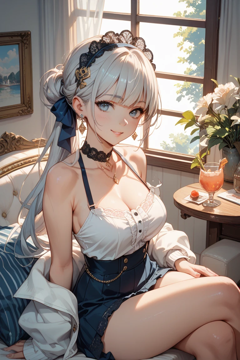One Girl, Natural light, masterpiece, Very detailed, shape, Game CG, Absurd, high quality, Beautiful attention to detail, Glossy Lips, Natural light, Mid-chest, Claudia Walents, Light blue lace bra, Looking back at the audience, blush