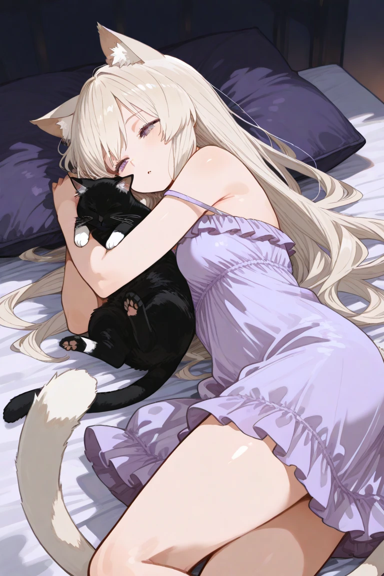 Kitten sleeping next to puppy,Erhai,starrysky