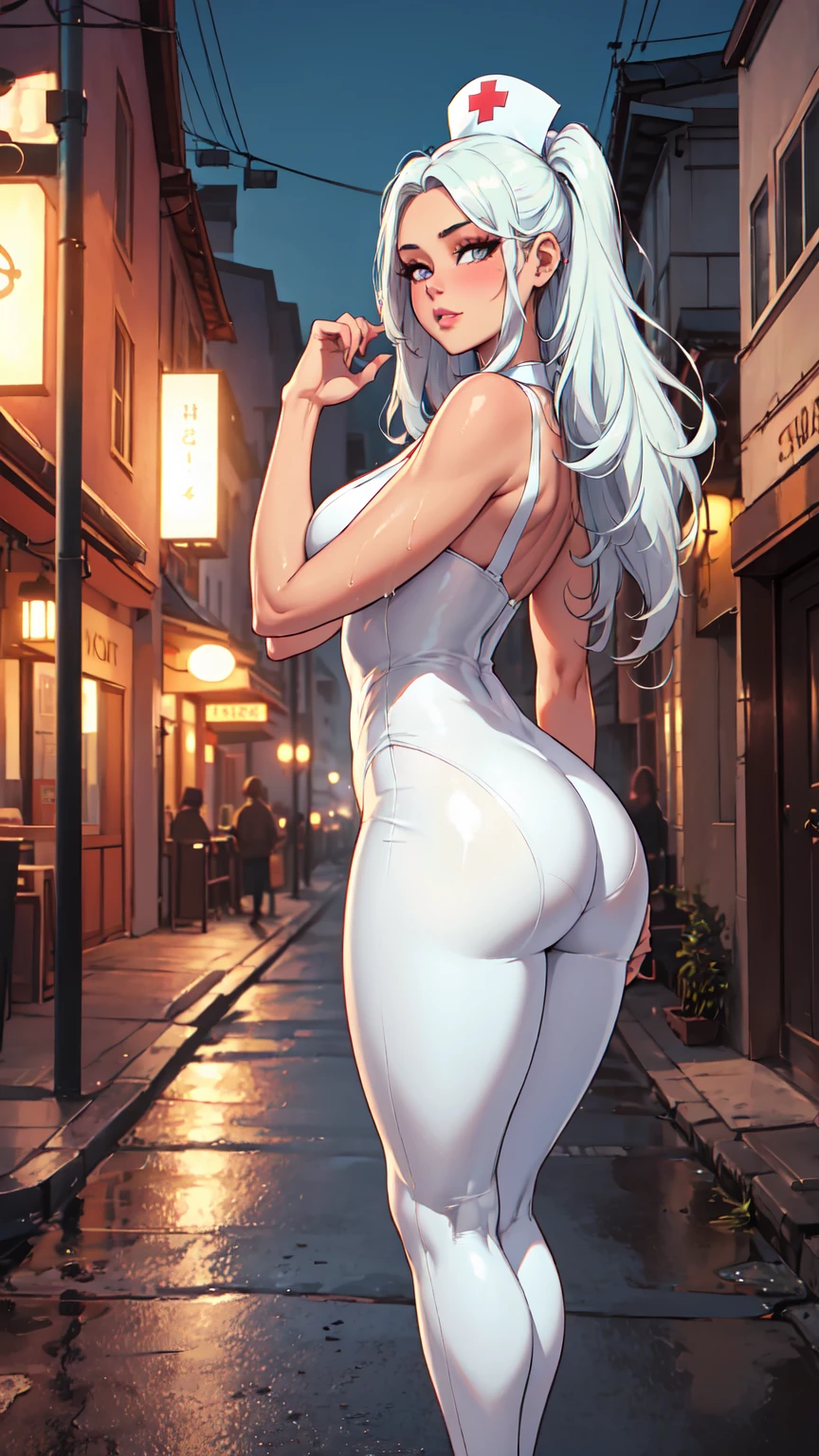 uma menina,circle glasses,Tatuado com, White sleeveless turtleneck sweater, Long white cotton socks, The lips are slightly open, cara vermelha, cabelos molhados,Suor por todo o corpo,Sente-se em uma cama, seios crocantes, Convex buttocks, Grab your chest with both hands,Antecedentes detalhados, Detalhes da roupa, perfeitamente proporcionado, multiple perspectives,filmgrain, Cores Fuji, contraste de luz e sombra, tmasterpiece, alto detalhe, Qulidade Superior, A high resolution, Cinematic lighting, 8k, pele texturizada, super detalhe