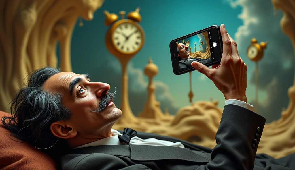  Salvador Dalí, Turning on my back using a cell phone to take a selfie 