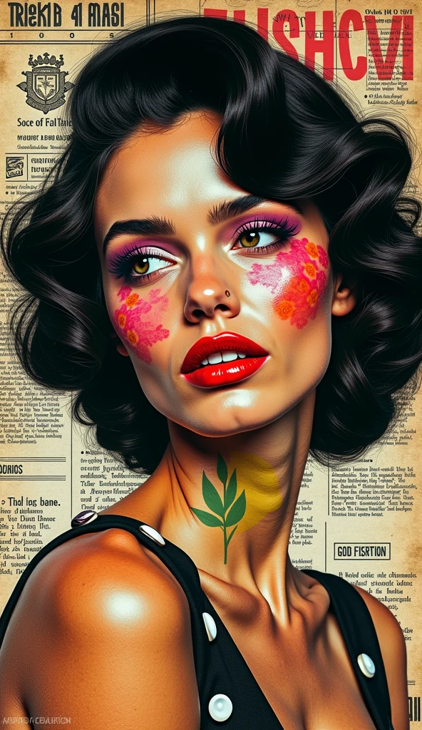 a Brazilian woman, vintage style magazine clippings