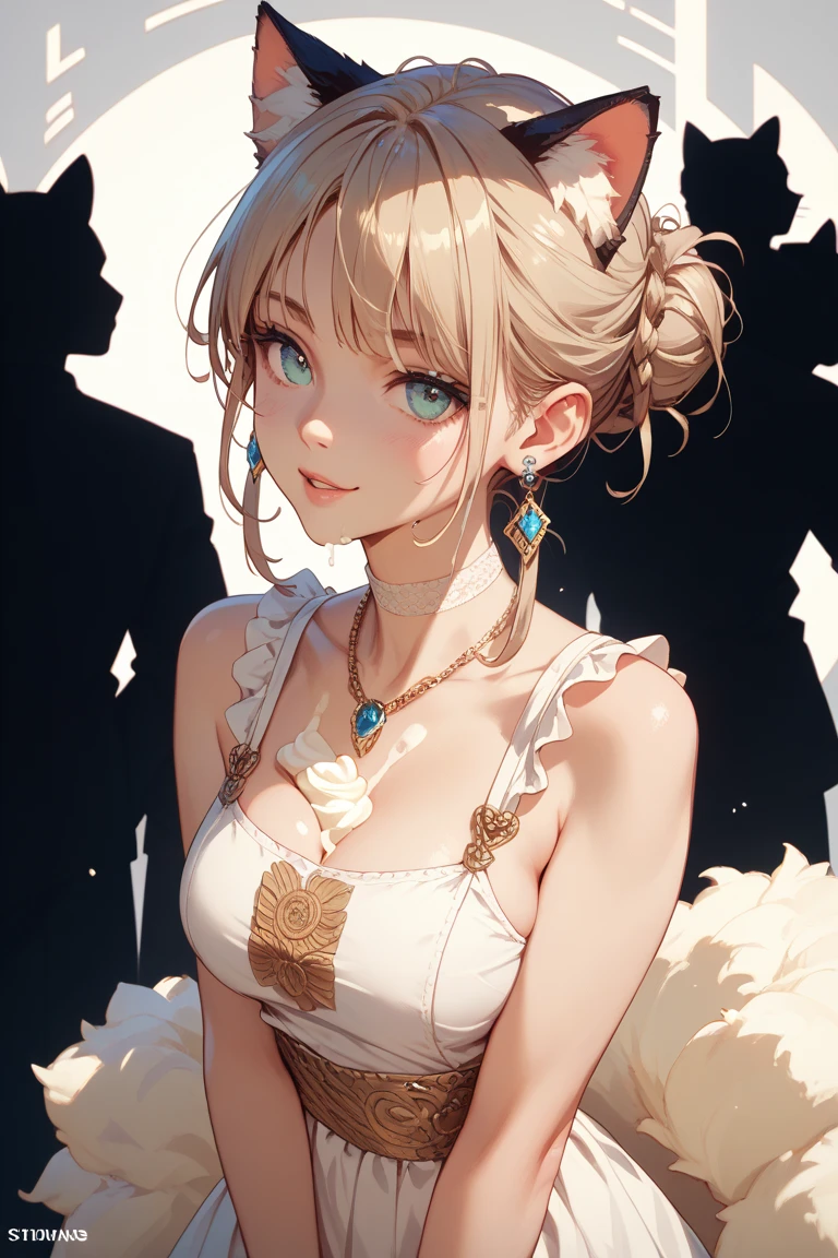 I want you to put together a logo visual with the name of SIAM VIBES with the icon of a modern minimalist cat silhouette in a color palette in cream tones, beige and a touch of modern accent.