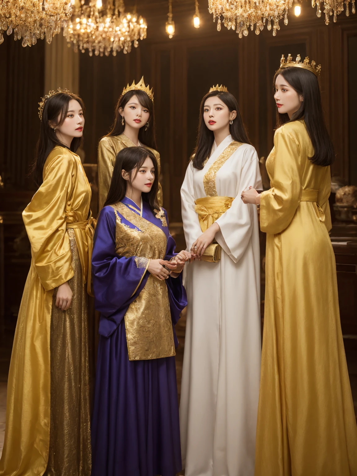 (((More than 15 Japan princesses,A group of princesses are lined up facing us,Line up facing this side and take a group photo,Turn to this,facing front,directly in front、Arrange commemorative photos,Group photo of many princesses,All women,Everything is a gorgeous princess,All are pregnant,Gather at the palace for a group photo,Flock of Princesses,Large group of princesses))),((Line up with the royal family for a group photo,Glamorous pregnant woman group,Everyone is the most beautiful face,The most intricate and gorgeous decoration of all,Everyone's biggest smile,All Girls,Look at the camera,huge smile,beautiful smiling face,Pregnant,Very big belly,The most massive finest tiaras,Huge top-of-the-line costumes,Huge costumes)),((Best Quality,masutepiece, The most majestic and gorgeous decoration on the planet,Huge golden decoration,Golden decoration on the whole background,Solemn decoration,Decoration of the king,Detailed chest,large full breasts,Intricate details,Photorealistic, Cinematic lighting)), (Frontal:1.2),(royal, An majestic, queen, empress, diadems, Frontal close-up, Pedras preciosas, god rays, Gold and red and white dress、high-definition RAW color photography, professional photograpy, extremely delicate and beautiful, Extremely detailed,finely detail, Huge file size,Top image quality,8K,Photos taken with a single-lens reflex camera,best qualtiy、​masterpiece、detaileds、intricate-detail、Photorealsitic)