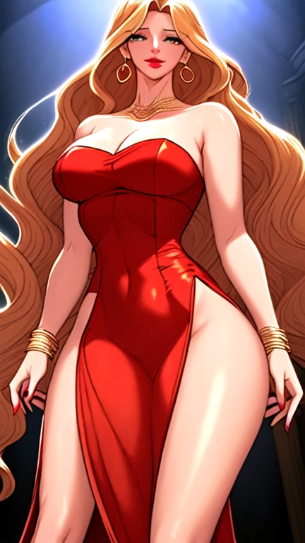 Body position: Standing, straight, symmetrical, barefoot, Lustful smile on face