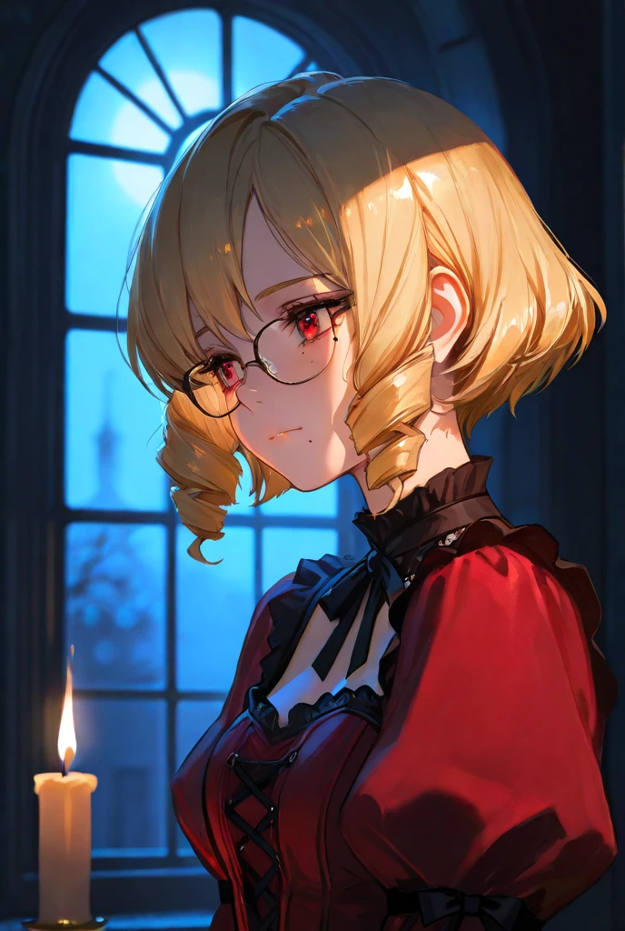 source_anime, score_9, score_8_up,
1girl, virtual youtuber, watson amelia (1st costume), blonde hair, blue eyes, red necktie, holding cup, hair ornament, white shirt, stethoscope, medium hair, drinking glass, bob cut, collared shirt, upper body, blurry background, wine glass, brown coat, capelet, long sleeves, watch, window, parted lips, sitting