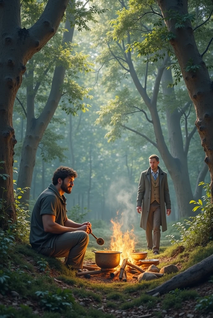Once upon a time there was a young man who was in the woods cooking In a pot and a campfire and saw a gentleman coming and sold him the pot for 10 gold coins