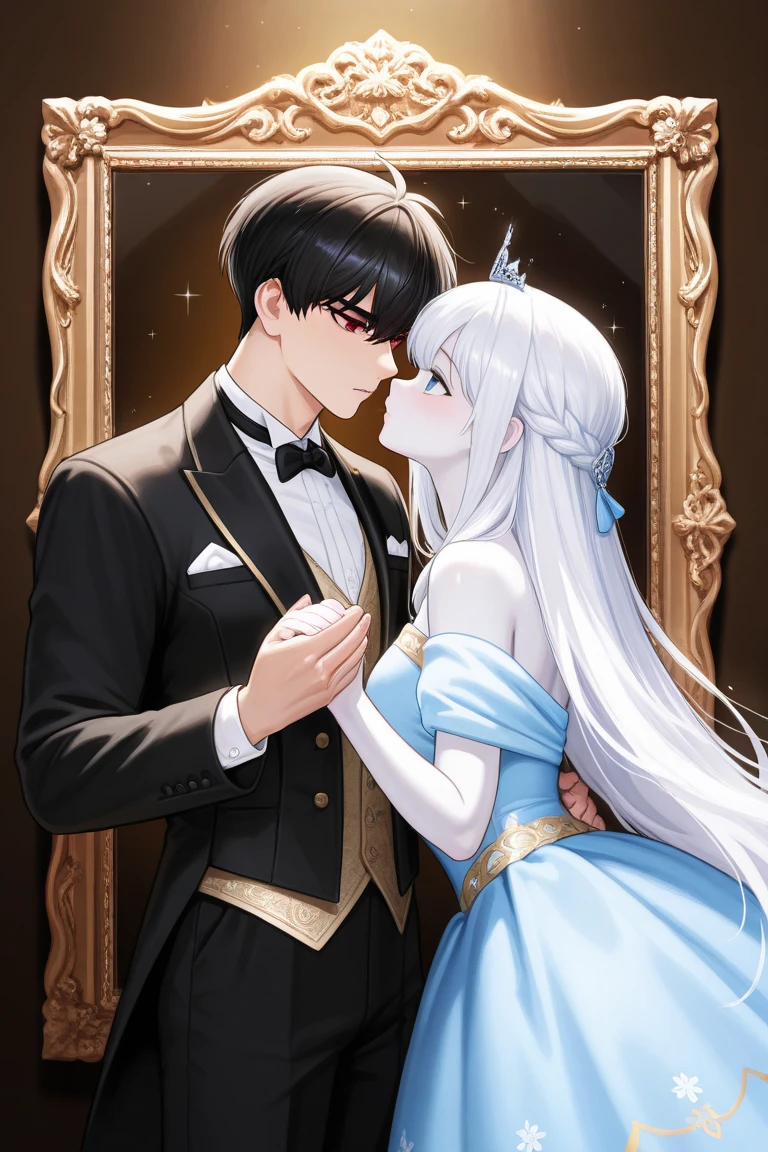 a man，a woman，a couple，heterosexuality，palace style dress, royal, Gorgeous, layered decoration, Ruffles, 