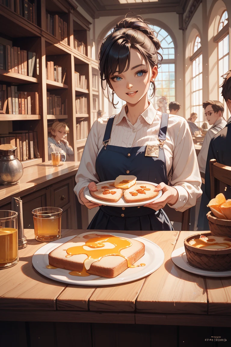 Put honey on 3 tiers of freshly baked square, slightly burnt toast with everyone at the library and eat it deliciously