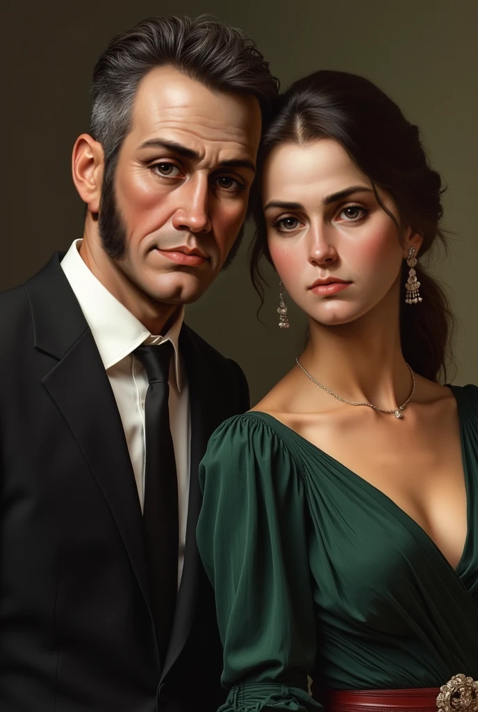 Make a photo painting of a 1930s couple's bust