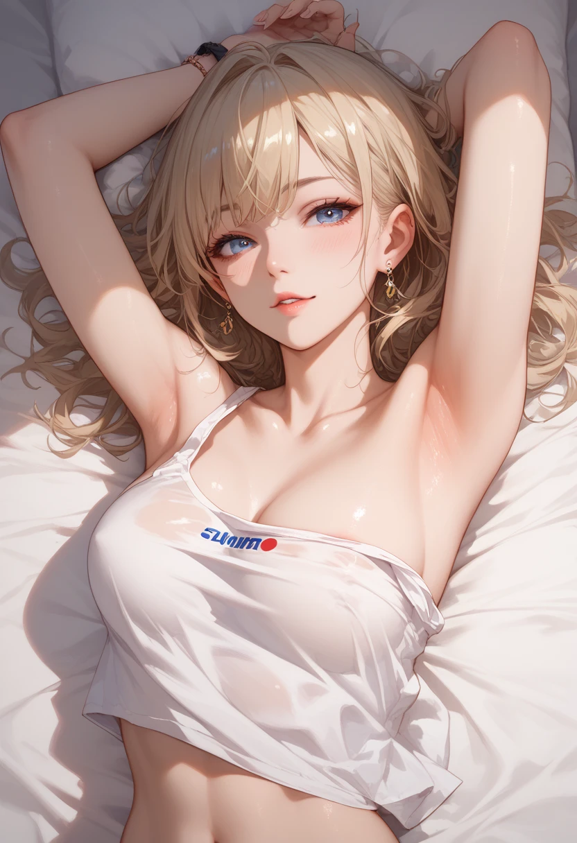 (of the highest quality, 8K,: 1.3, RAW photo), (anatomy correct:1.3), (1个Giant Breast Girl :1.1), Solo, (Realistic, Photorealistic: 1.37),hyper HD, Ray traching, (Face focus: 1.1), Cute face, com rosto detalhado, messy hair, Small smile, Long legs, Soft bed, Spread legs, nakeness,