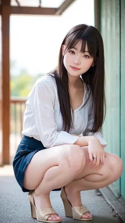 ulzzang-6500-v1.1,(Masterpiece, BestQuality:1.3), Super detailed, finely, High resolution, 8k wallpaper, perfect dynamic composition, 18 year old girl、 (Super beautiful,squatting down:1.5), (mini skirt, fullbody、thin leg:1.4)、Japanese high school girl、sailor suit、bright look、best style,anatomically correct body,gorgeous atmosphere, larger breasts,under the cherry tree