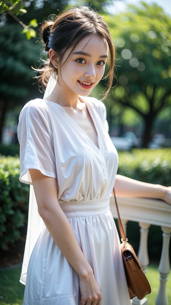 ((Top Quality, 8K, Masterpiece: 1.3)), Focus: 1.2, Perfect Body Beauty: 1.4, Ass: 1.2, ((Layered Haircut, Breasts: 1.2)), (Wet Clothes: 1.1), (Sunset, Street: 1.3), Bando Dress: 1.1, Highly Detailed Face and Skin Texture, Narrow Eyes, Double Eyelids, Whitening Skin, Long Hair, (Shut Up: 1.3), Smile