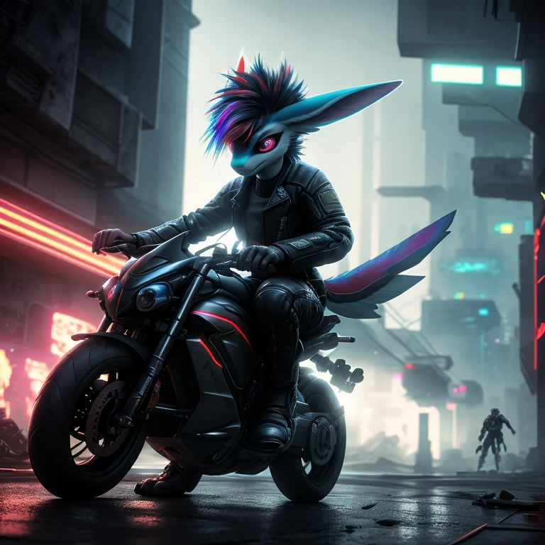 (Furry、Lizard girl riding a bike)Fluorescent Body、Colorful Neon、cyber punk、Lane