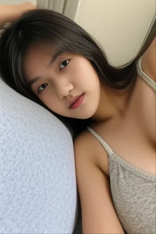 ((best quality)), ((masterpiece)), (detailed), 1girl,a Indonesian young women,oval face,height 160 cm,weight 60 kg,short wavy hair,medium large breast,hairy pussy,full nude,spread legs,open wide legs,Lying on bed,view above,open wide her legs,inserting small penis in vagina,penetration small penis in vagina,dildo,penis,wet penis,wavy hair