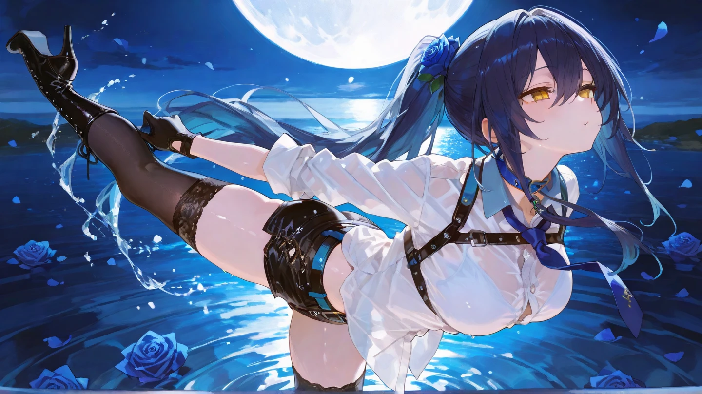Anime girl in bikini posing in the water at night, a river、starrysky、waterface、nighttime scene、Particle、firefly、4k anime wallpaper, best anime 4k konachan wallpaper, anime style 4 k, anime wallpaper 4k, anime wallpaper 4 k, badass anime 8 K, anime art wallpaper 4k, anime art wallpaper 4k, guweiz on artstation pixiv, Seductive Anime Girl, Wallpaper Anime Blue Water