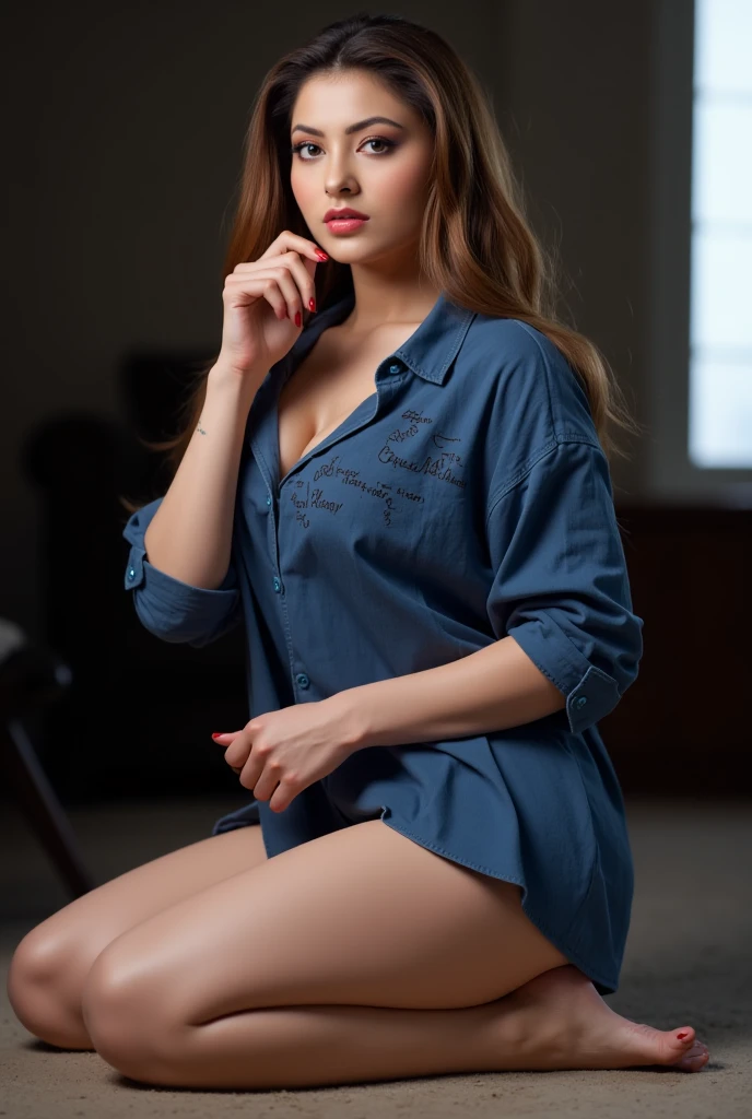 Now I need this same person to be in different and exotic poses, change the color of the shirt and leave it without anything written, remova a calcinha. use the same similarity with my face, em poses sexys
