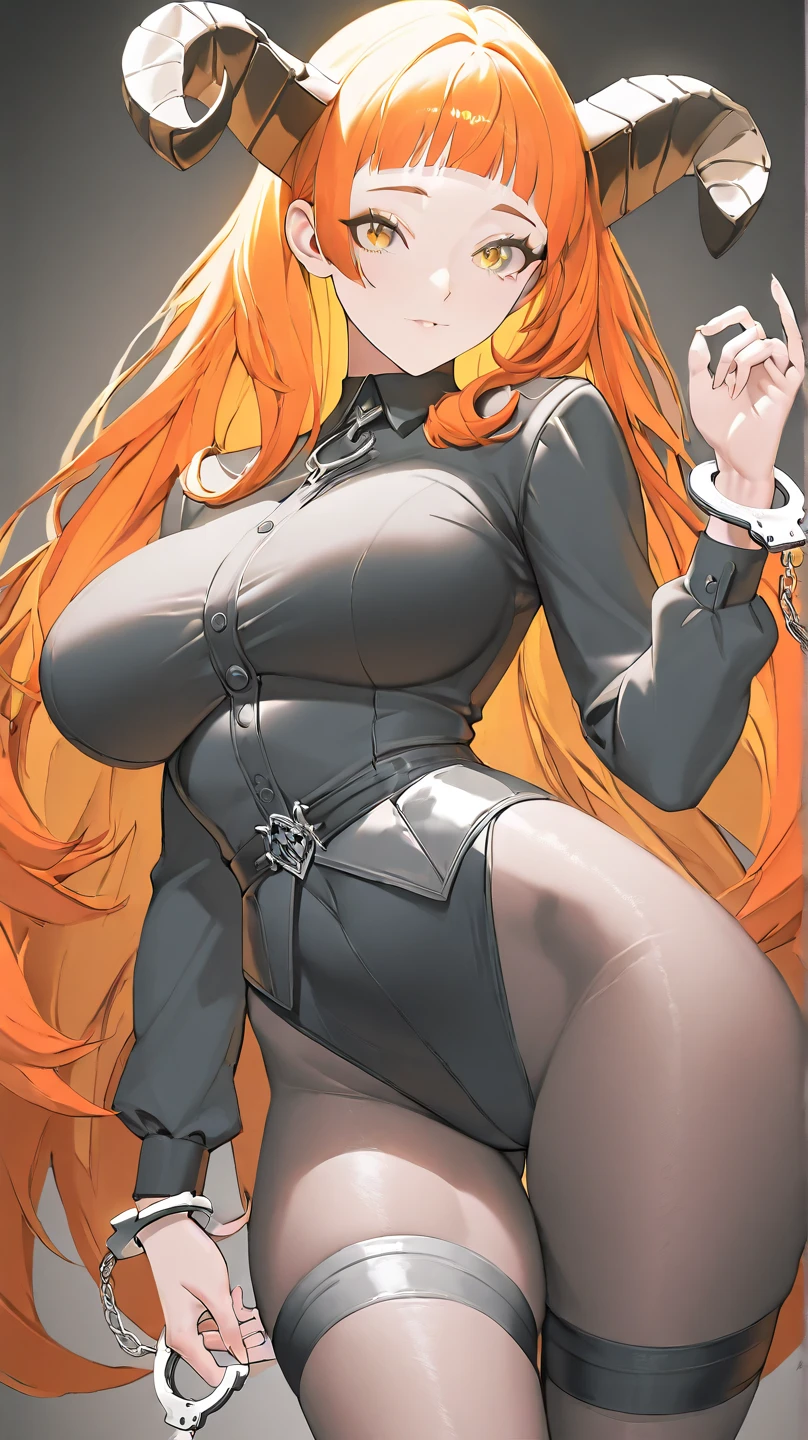 A big-breasted woman with long red hair in a ponytail and fox ears and a tail