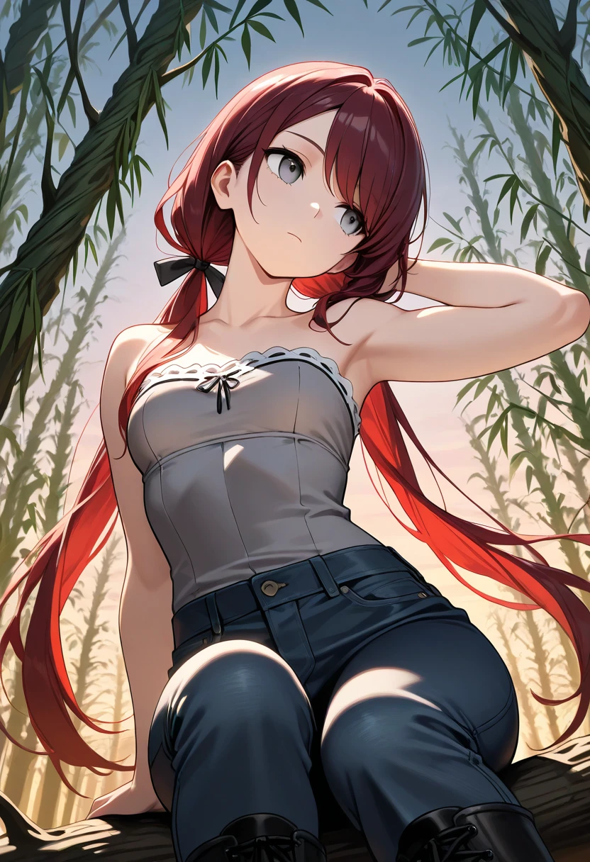 high quality, high resolution, extreme detail, masterpiece, 1girl, smiling, red hair, underwear, lying in grass, <lora:ProfilePicture_LoRA:0.8>, profile picture, profpic, portrait. looking at the viewet