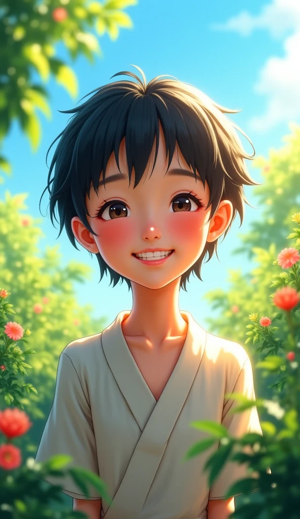 smiling japanese  in bright realistic senario 